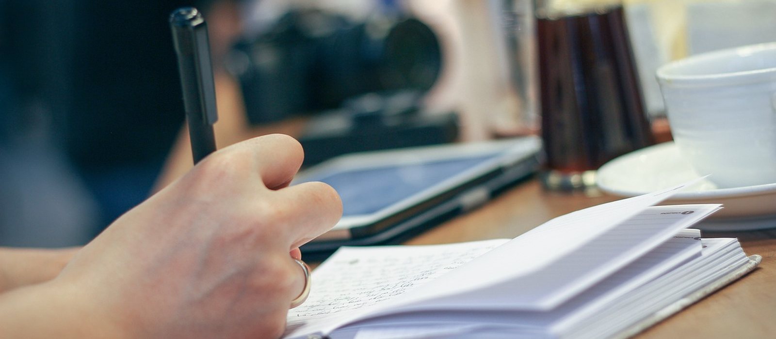 Editorial desk with notebook