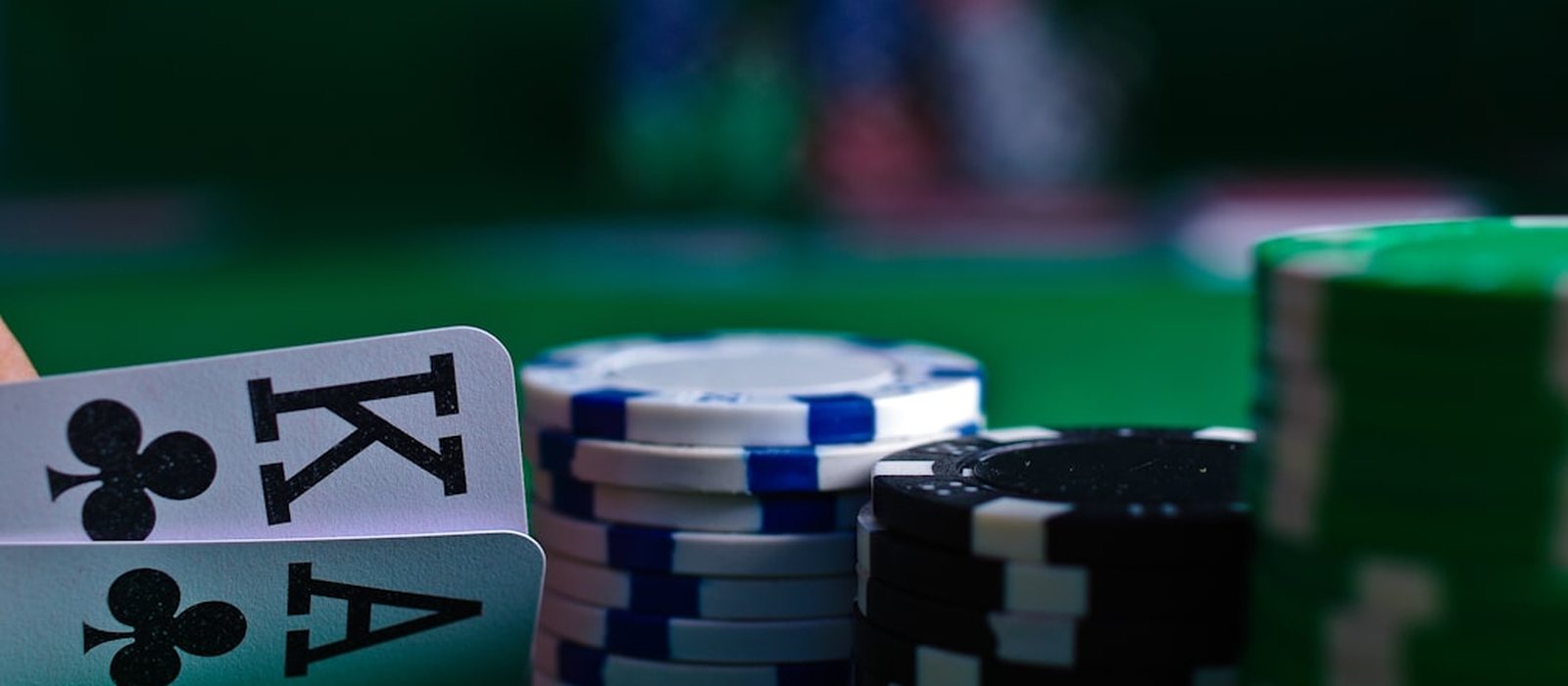 Casino gaming table with cards and chips